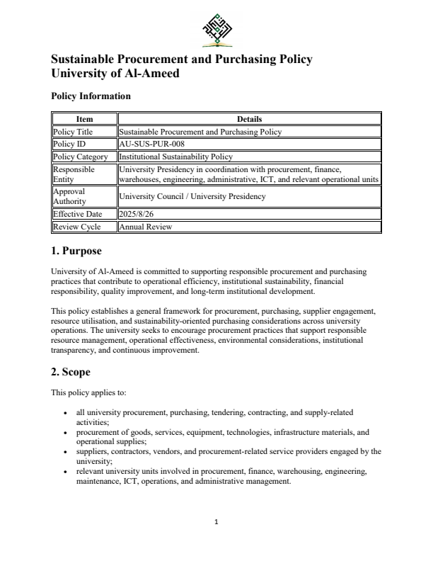 Sustainable Procurement and Purchasing Policy